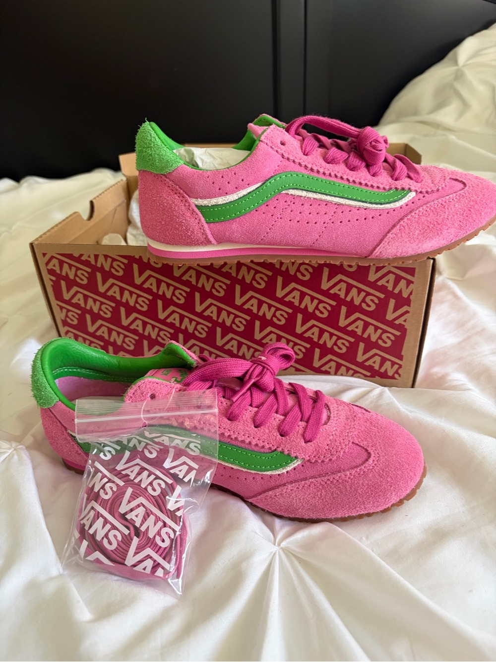 Vans Pink Fizz Suede Sneakers with Green Side Stripe - Picture 3 of 4